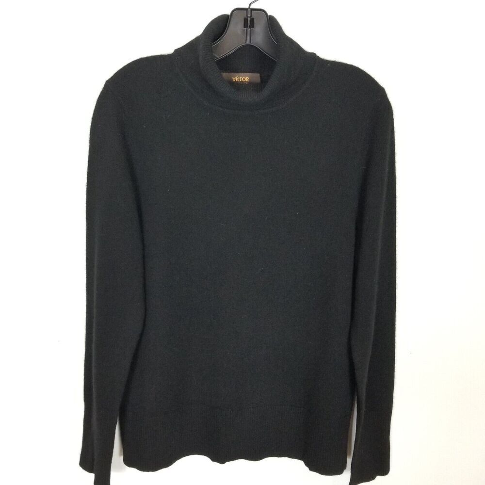 Victor Alfaro Women‎ Cashmere Turtleneck Sweater Sz L Black Pullover Warm Cozy